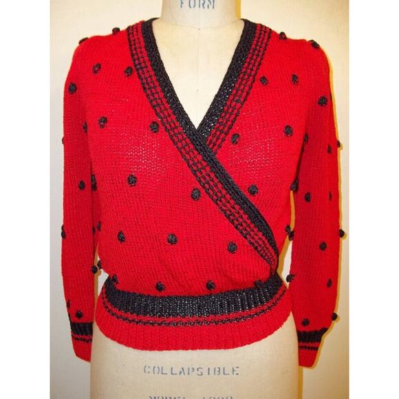 Lillie Rubin Vintage Red & Black Popcorn Knit Sweater S - Picture 1 of 7